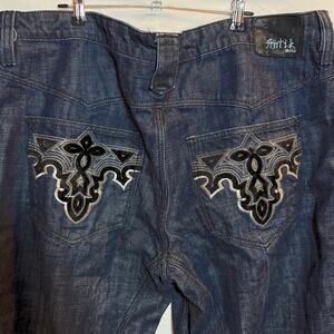 Vintage ANTIK Denim Mens Jeans Dark Was Embroidered Baggy Sz 40 Y2K Wide Leg